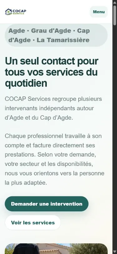 Version mobile du site COCAP Services
