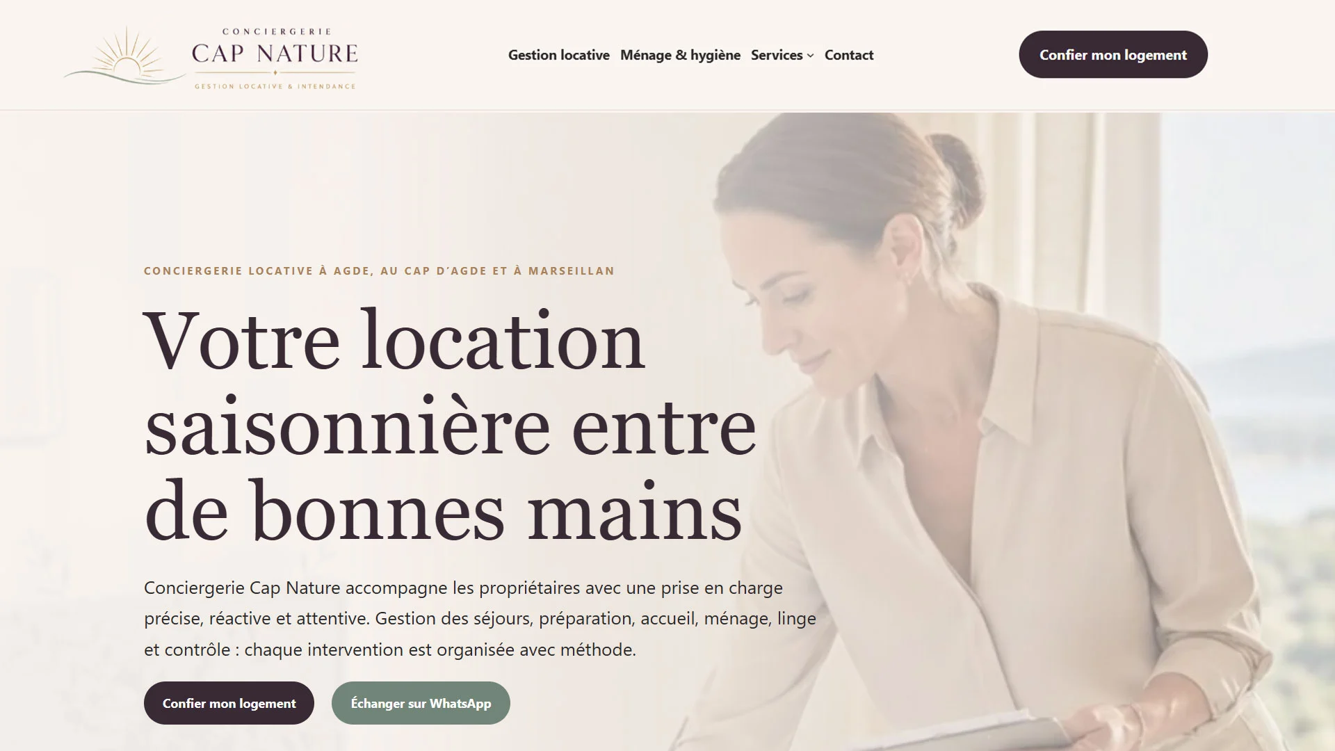 Version ordinateur du site Conciergerie Cap Nature
