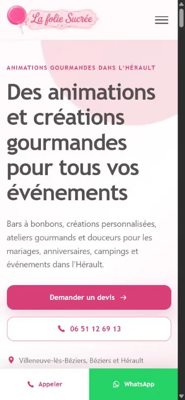 Version mobile du site La Folie Sucrée